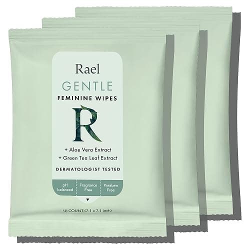 Rael Feminine Wipes, Flushable, Travel Size, All Skin Types, Daily Use (10 Count, Pack of 3) - Image 1