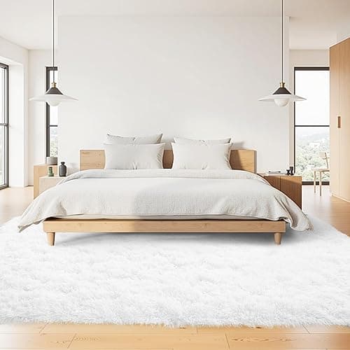 FinRèc Soft White Rugs for Bedroom Living Room, 4x6 Feet Modern Indoor Fuzzy Shaggy Area Rug, Non-Slip Fluffy Furry Rug for Nursery Kids Room Dorm Room Home Decor, High Pile Plush Floor Carpet - 4x6 Feet - White thumbnail 8