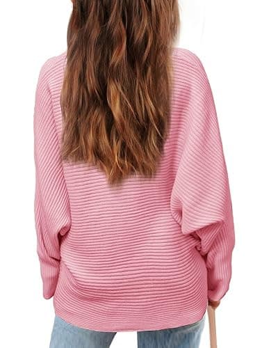 Mafulus Girl's Oversized Crewneck Fall Sweaters Kids Batwing Long Sleeve Slouchy Chunky Cute Pullover Jumper Shirts 5-14T thumbnail 2
