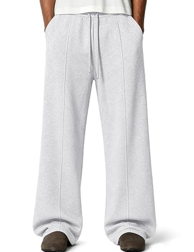 HeSaYep Men's Baggy Sweatpants Fleece Lounge Wide Leg Sweat Pants | Open Bottom Cotton Pants Winter Thermal Straight Leg Pants Athletic Gym Workout Running Sleep Casual Sweatpants with Pockets - Image 1
