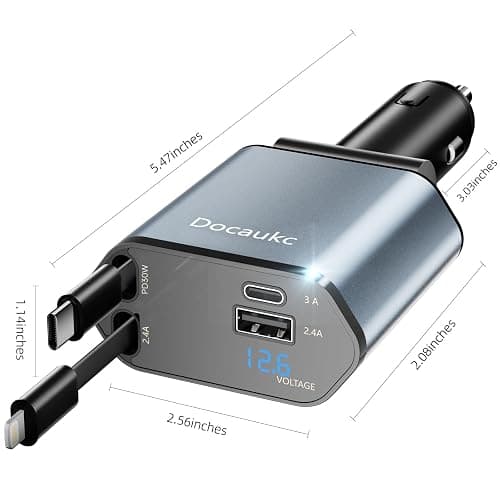 Retractable Car Charger for iPhone 17, 69W USB C 4 in 1 Fast Charging, Car Truck Accessories, Car Adapter, Road Trip Essentials Gift for Men Women, for iPhone 17 Pro Max Air 16 15 14 13, Galaxy, Pixel thumbnail 4