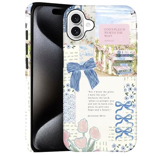Case for iPhone 16 Plus - Slim Fit Anti-Scratch Phone Case for Girl Women - Christian Blue Bow God Religious (Frosted) - Image 1