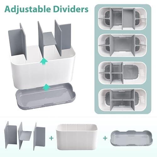 Boperzi Toothbrush and Toothpaste Holder Drainage for Bathroom Countertop with Adjustable Dividers, Large Toothpaste Caddy Organizer Storage Rustic Decor Set Anti-Slip for Shower,Family,Kids Gray thumbnail 5