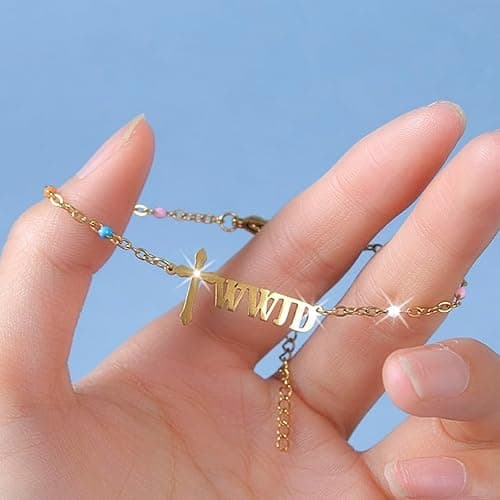 WWJD Bracelets, Cross Bead Bracelet, Natural Stone Bracelet, Made of Nature Stone, Religious Presents for Women, Mom, Grandma, Friend, Daughter - Colorful thumbnail 3
