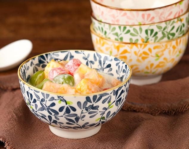 TuYines Müslischalen, Keramik-Dessertschalen, 12 cm, kleine Schüsseln für Eis, Reis, Suppe, Dessert, mikrowellen- und spülmaschinenfest, 4 Stück thumbnail 2