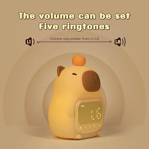 Yiliaw Capybara Alarm Clock with Night Light for Kids, 7 RGB Color Cute Alarm Clocks for Bedrooms Ok to Wake Clocks, Silicone Animal Tabletop Lamp for Teen Girls Boys thumbnail 5