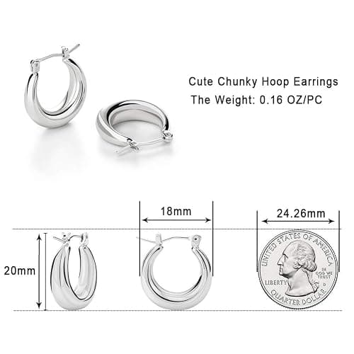 LILIE&WHITE Chunky Silver Hoop Earrings for Women Cute Fashion Hypoallergenic earrings Minimalist Jewelry Gift thumbnail 6