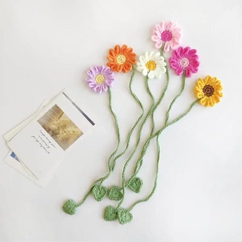 6 Pack Flower Crochet Bookmarks,Daisy Sunflower Bookmark for Women Personalized Crochet for Book Lovers and Teachers - Image 1