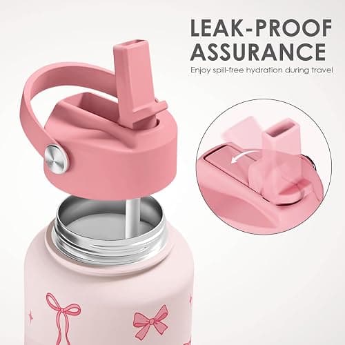 SANDJEST Coquette Bow Gift for Women, Water Bottle Stainless Steel 32oz with Lid & Straw, Pink Bows Aesthetic Insulated Bottles Gifts for Girls Friends Teens Birthday Christmas thumbnail 4