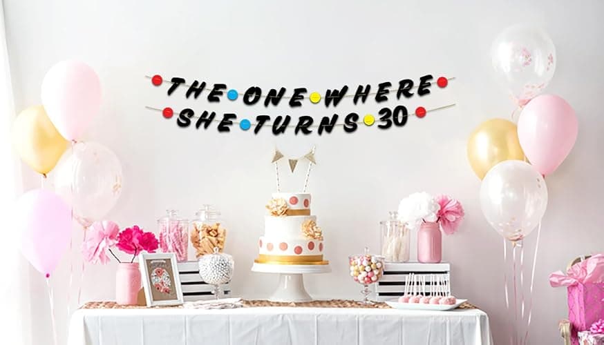 Pre-Strung Friends Themed 30th Birthday Black Glitter Banner - 30th Birthday Decorations for Men and Women - Birthday Party Supplies and Gifts thumbnail 2