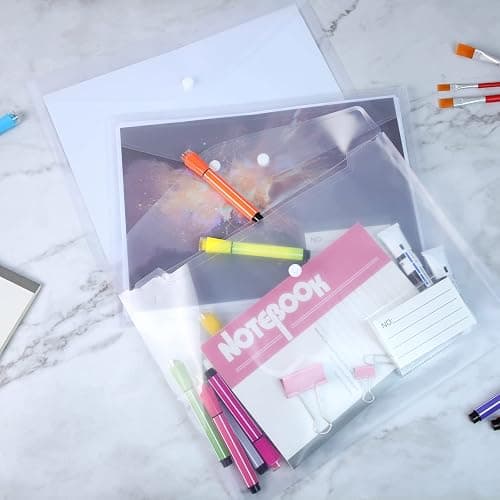 A4 Clear Plastic Wallets Folders - 30PCS A4 Popper Wallets with Label Pocket Document Files Wallets Plastic Envelope Folder thumbnail 2
