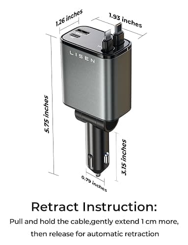 LISEN Retractable Car Charger, Gifts for Mothers Day 2026, 84W Car Charger USB C Fast Charge, Gifts for Mom Dad Him Her, Travel Essentials Car Accessories for Men Women Gifts for iPhone 17 16 15 14 13 thumbnail 8