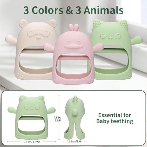 AQXYTK 3 Pack Baby Teething Toys for 0-6 6-12 Months, Food Grade Silicone Teething Mitten for Babies, Anti Drop Wrist Hand Teethers, Baby Chew Toys for Sucking Needs, Infant Teething Relief, Macaron thumbnail 2