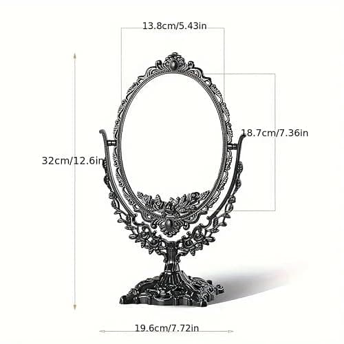 SUNLOREN Vintage Black Tabletop Makeup Mirror, Ornate Antique Oval Swivel Vanity Mirror with Floral Carved Frame, Freestanding Decorative Dresser Mirror for Bedroom Bathroom Decor thumbnail 3
