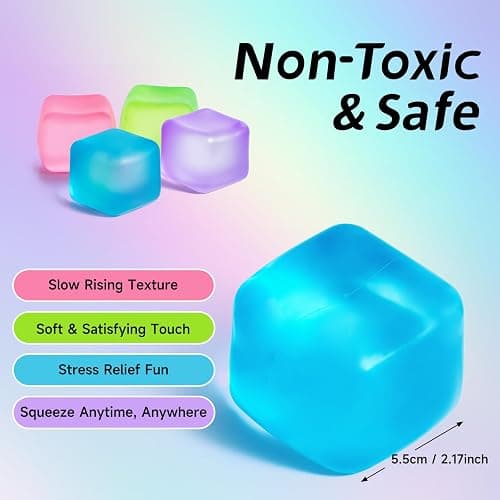 Stress Cube Squishy Fidget Toys, 2.17" Slow Rising Ice Cube Stress Ball, Sensory Sugar Squishy Squeeze Toys for Adults & Kids, Anxiety Relief Desk Toys, Classroom Prizes Party Favors (Blue) thumbnail 3