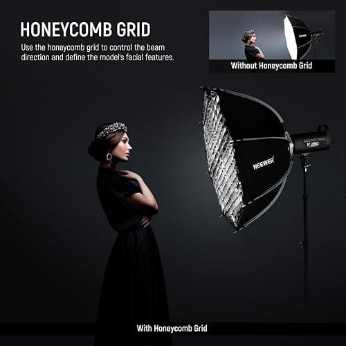 NEEWER Boîte à lumière octogonale de 90cm, support Bowens à dégagement rapide avec grille en nid d'abeille,Sac pour RGB CB60 CB60B CB200B MS60B MS60C MS150B S101-300W/400W Pro Vision 4 Q4, NS35P thumbnail 4