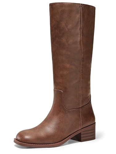 Coutgo Women's Knee High Boots Square Toe Chunky Block Heel Tall Boots Comfortable Low Heel Shoes - Image 1