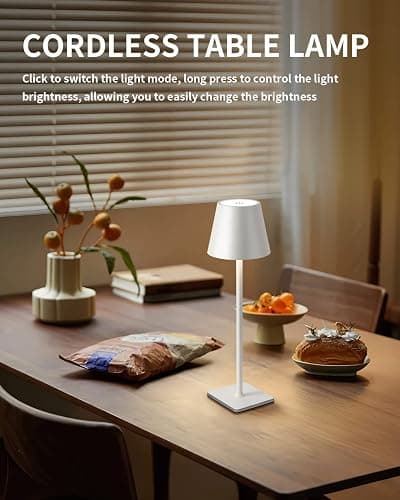KDG 2 Pack Cordless Table Lamp, Portable LED Desk Lamp, 5000mAh Battery Operated, 3 Color Stepless Dimming Up, for Restaurant/Bedroom/Bars/Outdoor Party/Camping/Coffee Shop Night Light(White) thumbnail 7