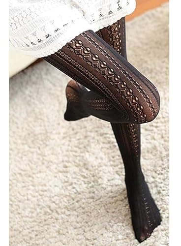 SurBepo Women Fishnet Hollow Out Knitted Patterned Thick Warm Stockings Tights Vertical Strips Pantyhose For Female thumbnail 6
