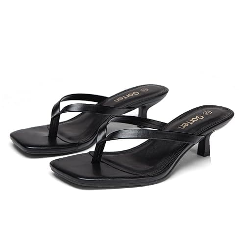 Gorfen Women's Kitten Heel Sandals Square Toe Slip on Flip Flop Heels 2 Inch Thong Sandals Party Dress Heeled Sandals thumbnail 4