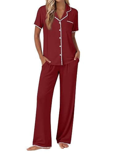 Ekouaer Pajamas for Women Set Button Up Soft Pjs Short Sleeve 2 Piece Lounge Sets Comfy Sleepwear - Image 1