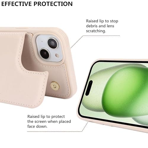 iCoverCase Compatible with iPhone 15 Wallet Phone Case with Card Holder for Women Men, [RFID Blocking] Card Slots PU Leather Protective Wallet Case 6.1 Inch (Beige) thumbnail 6