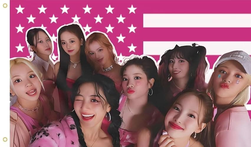 Twice Members American Flag Banner 3x5 Ft,pink Kpop USA Flag Tapestry for Bedroom Living room dorm wall with Brass Grommets,Kpop Fans Once Gift Ideas thumbnail 9