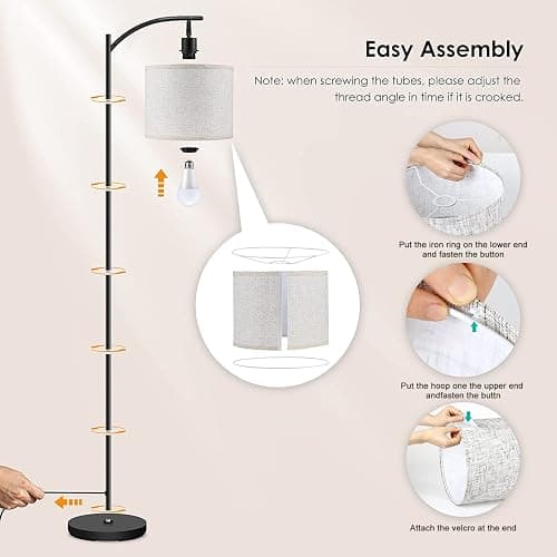 LOPYEIJFG Modern Arc Floor Lamp with Dimmer Mid Century Striped Black White Metal Standing Lamp with Linen Shade Footswitch for Living Room Bedroom Office thumbnail 7