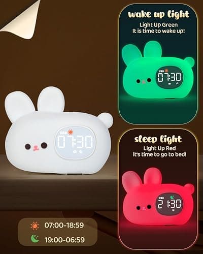 Yiliaw Bunny Alarm Clock with Night Light for Kids, Ok to Wake Clock | Cute Kids Digital Desk Clock for Bedroom, Dual Alarm, Sleep Trainer, Multicolor Night Light, White Noise, Gift for Girls Boys thumbnail 3