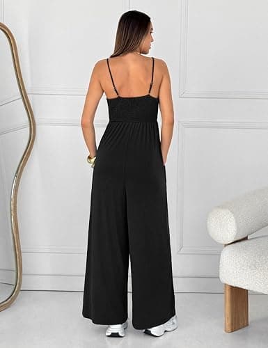 UNIANKIYA One Piece Jumpsuits for Women Spaghetti Strap Overalls Wide Leg Rompers with Pockets Summer Beach Vacation Casual thumbnail 4