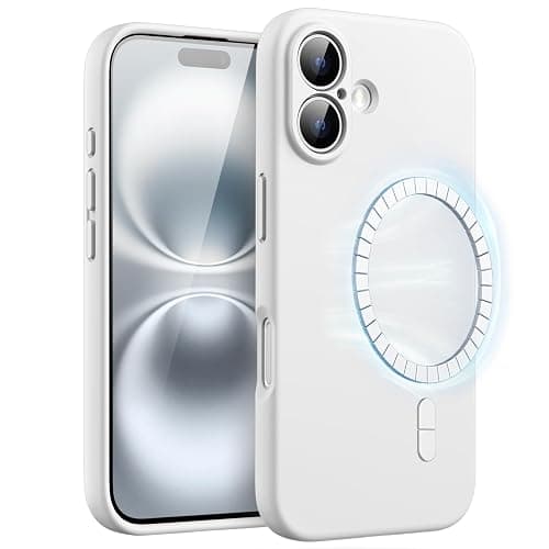 JETech Magnetic Silicone Case for iPhone 16 6.1-Inch, Compatible with MagSafe, Silky Soft Touch, Shock Absorbing Phone Cover with Camera Lens Full Protection (White) - Image 1