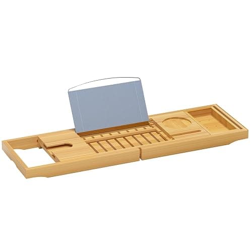 Sen Yi Bao Luxury Bamboo Bathtub Tray - Wooden Expandable Caddy with Book, Tablet, Wine Holder - Gift Idea thumbnail 7
