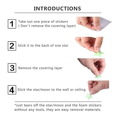Glow in The Dark Stars Stickers for Ceiling, Adhesive 200pcs 3D Glowing Stars and Moon for Kids Bedroom,Luminous Stickers Create a Realistic Starry Sky,Room Decor,Wall Stickers thumbnail 6