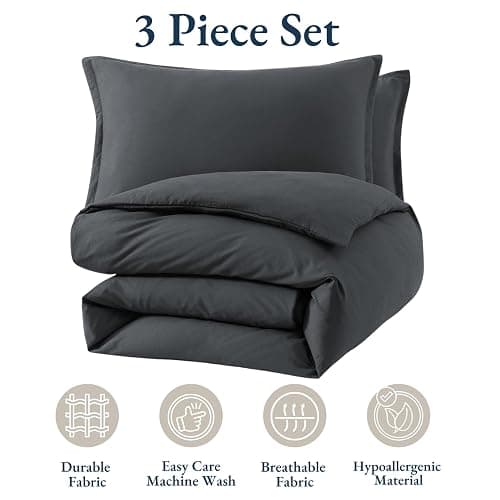Lane Linen Charcoal Twin Duvet Cover Set thumbnail 5