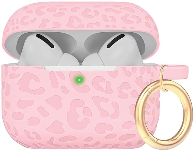 Case Compatible with AirPods Pro 3 Generation 2025 Cover with Keychain, Gawnock Engraved Leopard Skin Soft Cover for AirPods Pro 3 Case Full Protection,Front LED Visible, Pink - Image 1