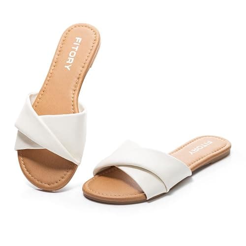 FITORY Women's Flat Sandals Fashion Slides With Soft Leather Slippers for Summer Size 6-11 - Image 1