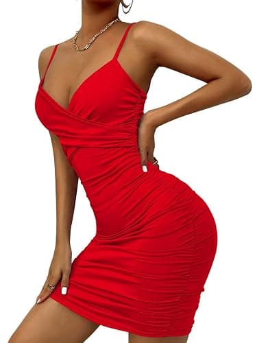 AIEOE Bodycon Bretelles Robe Sexy Femme avec Col en V et Dos Nu Élégant Court Taille XS-L - Image 1