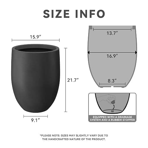 Kante 21.7" H Burnished Black Tall Planter, Large Outdoor Indoor Decorative Pot with Drainage Hole and Rubber Plug, Modern Round Taper Style for Home and Patio thumbnail 3