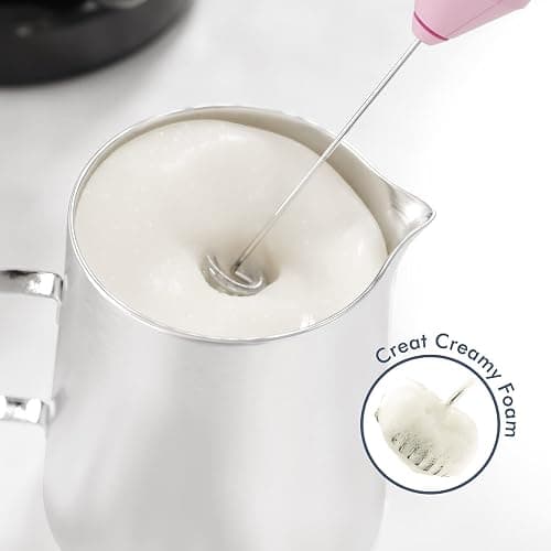 Powerful Milk Frother Handheld Foam Maker, Mini Whisk Drink Mixer for Coffee, Cappuccino, Latte, Matcha, Hot Chocolate, With Stand, Pink thumbnail 3