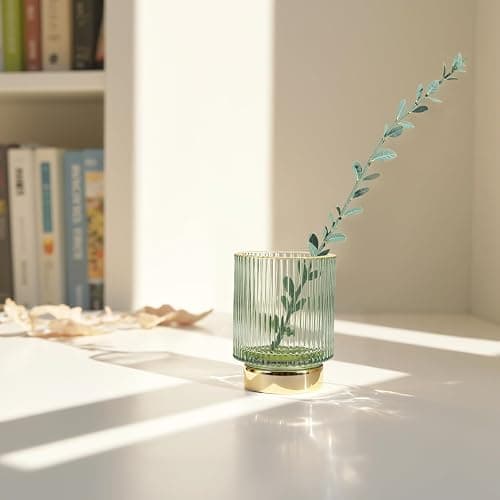 FullMeet Makeup Brush holder Organizer, Crystal Glass Toothbrush Holders, Striped Make Up Brush Holder for Vanity, Pen Holder for Desk, Vase -White (S+L) thumbnail 7