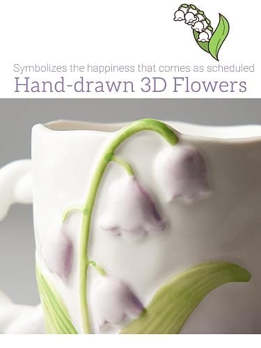Zigihos Flower Mugs with Handle, Cute Ceramic Coffee Teacups for Women, Floral Girly Mugs for Christmas, 13oz (Pink) thumbnail 5