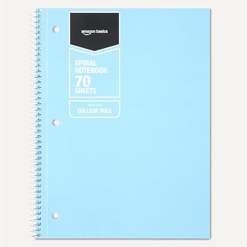 Amazon Basics Wide-Ruled Spiral Notebooks with Perforated Pages, 70 Sheets, 8" x 10.5", Light Blue, 2-Pack thumbnail 5