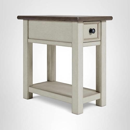 Signature Design by Ashley Bolanburg Chairside End Table With Charging Station, Two-Tone Wood Accent Table With Drawer Storage, Plank Top Design for Living Room or Bedroom, Antique White thumbnail 14