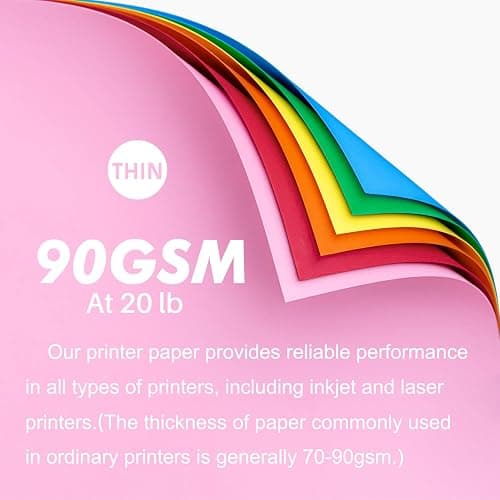 Colored Copy&Print Paper 8.5X11 Inches,180 Sheets 9 Colors Rainbow A4 Printer Paper 20 lb/90GSM Colored Origami Paper for Cutting DIY Art Craft thumbnail 2