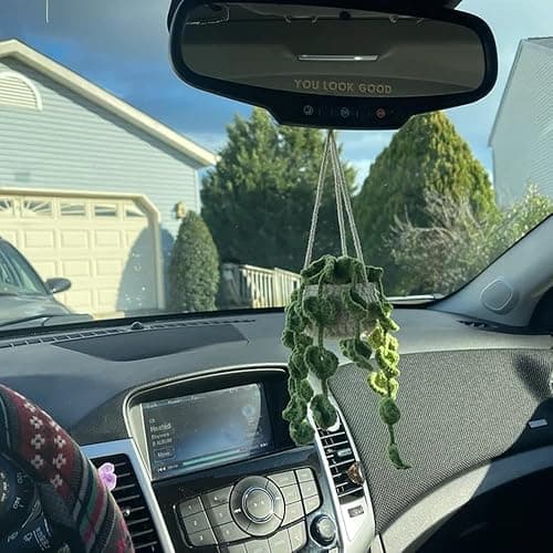 Cute Crochet Plant for Rear View Mirror, Boho Handmade Car Mirror Hanging Accessory for Women & Girls, Green Interior Aesthetic Decor Truck Hanger Ornament Charm thumbnail 6