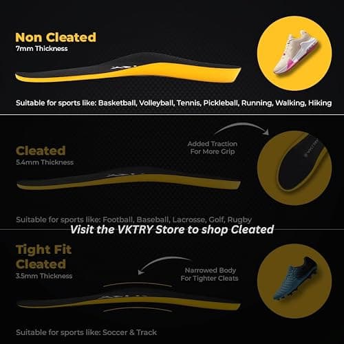 VKTRY Gold for Non-Cleated Shoes - Carbon Fiber Performance Insoles - Customized Athletic Inserts for Sports Basketball Volleyball Running & More | Shock Absorption US M10.5-11, W12.5-13, 171-220lbs thumbnail 2