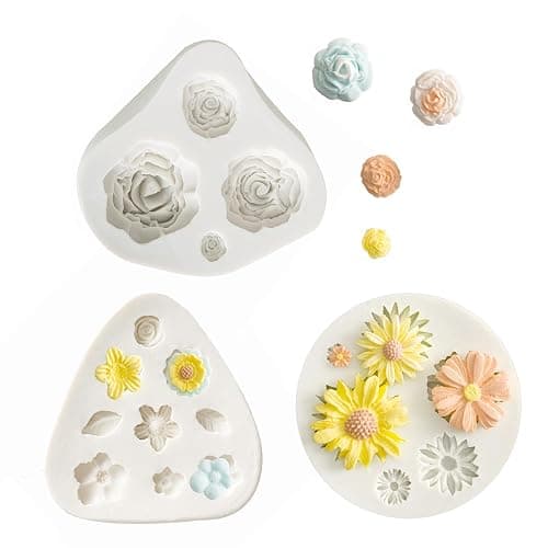 KALAIEN 3Pcs Flower Fondant Cake Mold Daisy,Rose Flower,Small Floral for Chocolate Fondant Polymer Clay Soap thumbnail 9