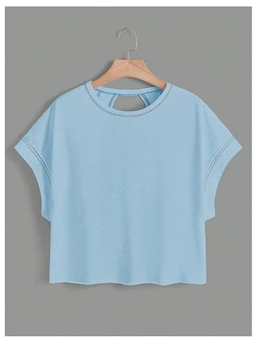 SOLY HUX Women Open Back Tops Workout Backless Tee Casual Athletic Shirts Short Sleeve Oversized Gym T Shirt thumbnail 2