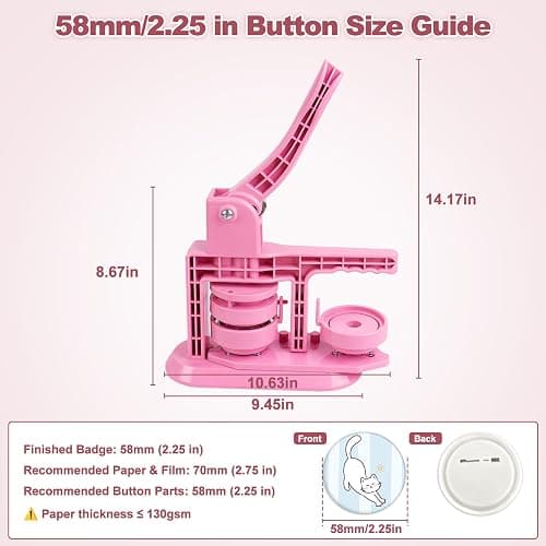 MK.Bear 2026 Button Maker Machine 2.25 Inch (58mm), No Installation Required Pin Maker Kit for Button Making, DIY Pink Badge Maker Button Press with 30 Badge Supplies & Circle Cutter thumbnail 3