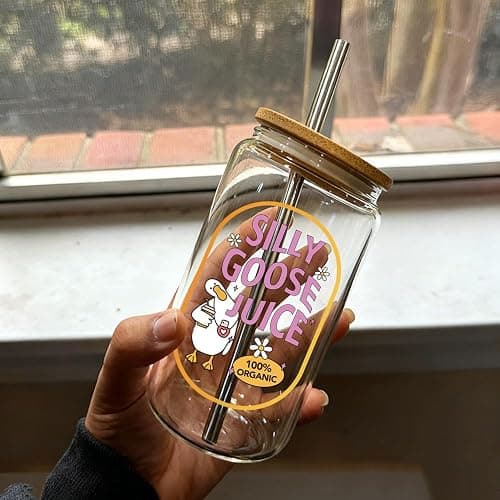 Cute Silly Goose Glass Cup Funny Goose Lovers Gift for Women, Silly Goose Juice Goose Cup, Birthday Gifts for Daughter, Sister, Friends, Wife, Mom, BFF, Coworkers, Fun Gag Goose Handbag Animal Gift thumbnail 7